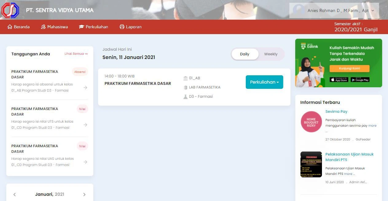 Gambar 1.1 — Dashboard Dosen belum NIDN