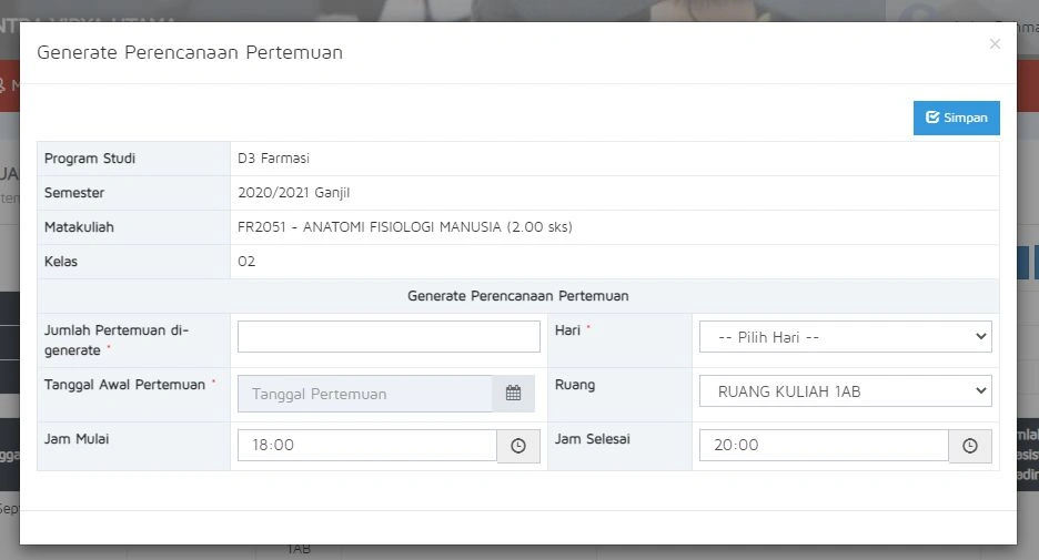 Form Generate Perencanaan