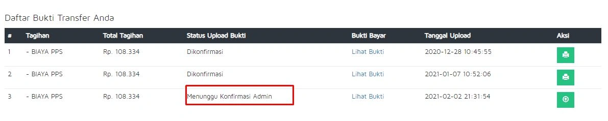 Tabel Bukti Transfer