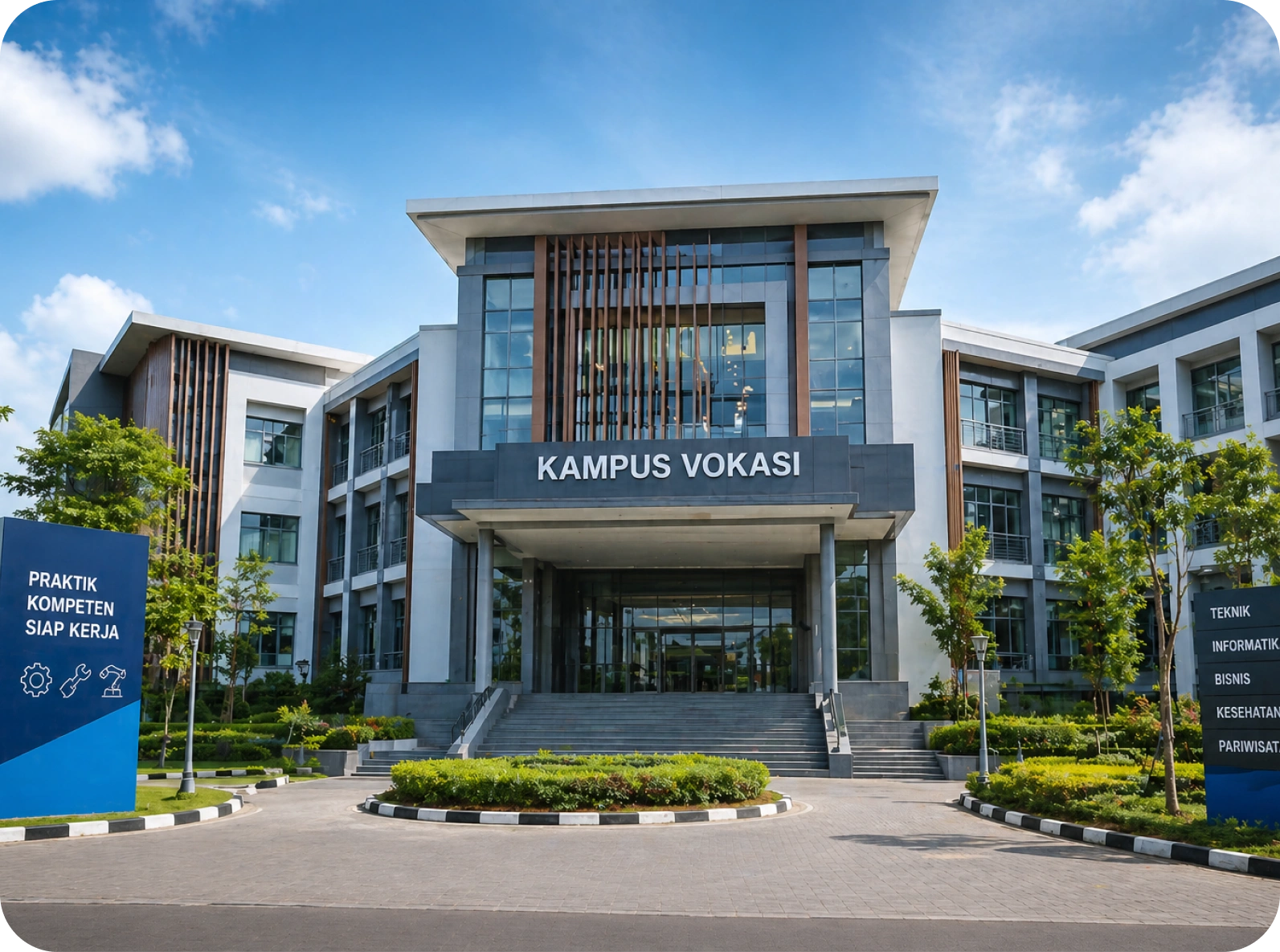 Ilustrasi kampus pendidikan tinggi vokasi