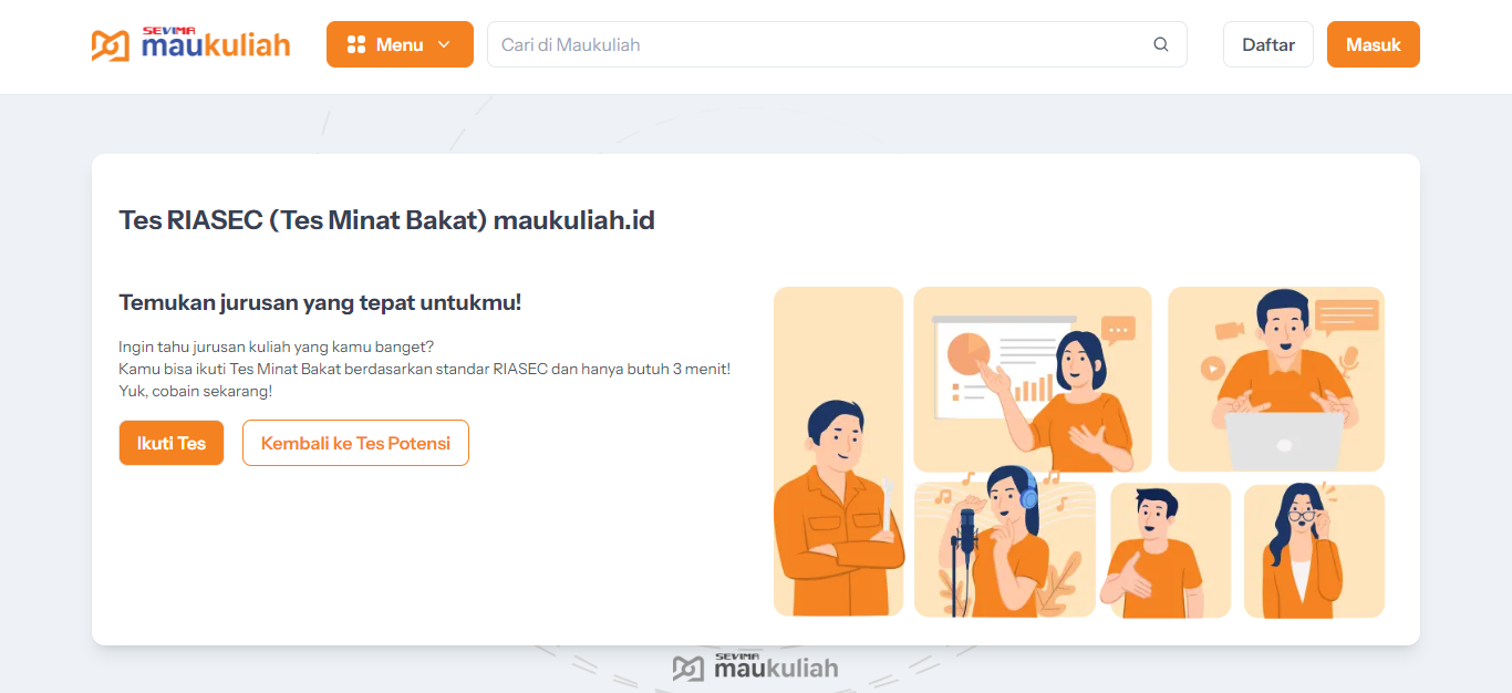 Gambar 3. Tampilan tes minat bakat pada Modul CRM untuk menjaring calon pendaftar