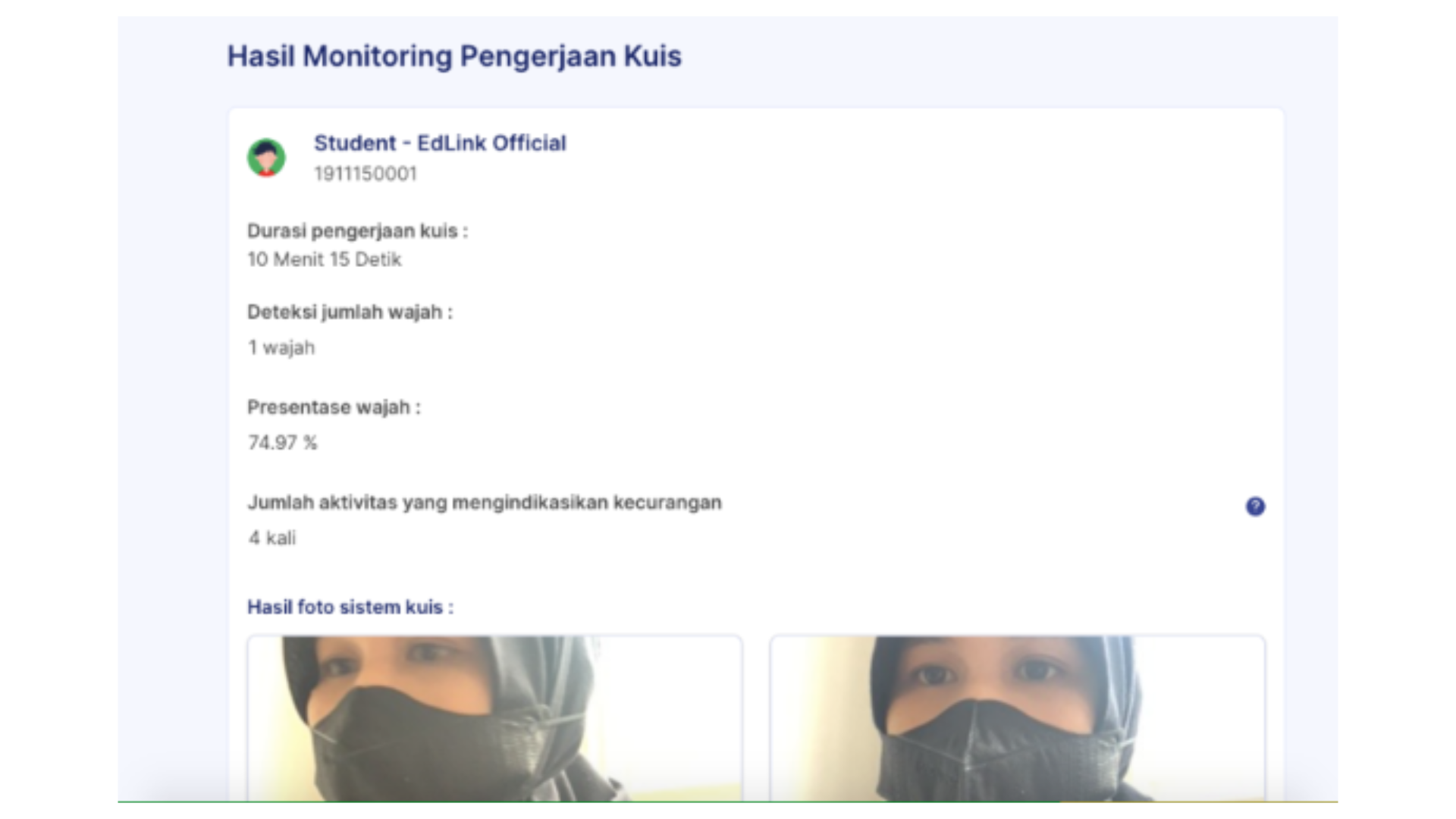Gambar fitur proctoring pada Edlink